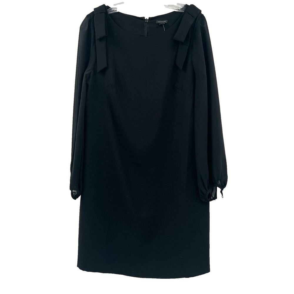 ANN TAYLOR Women's 6 NWT Black Long-Sleeve (Sheer) Boat-Neck Lined Shift Dress